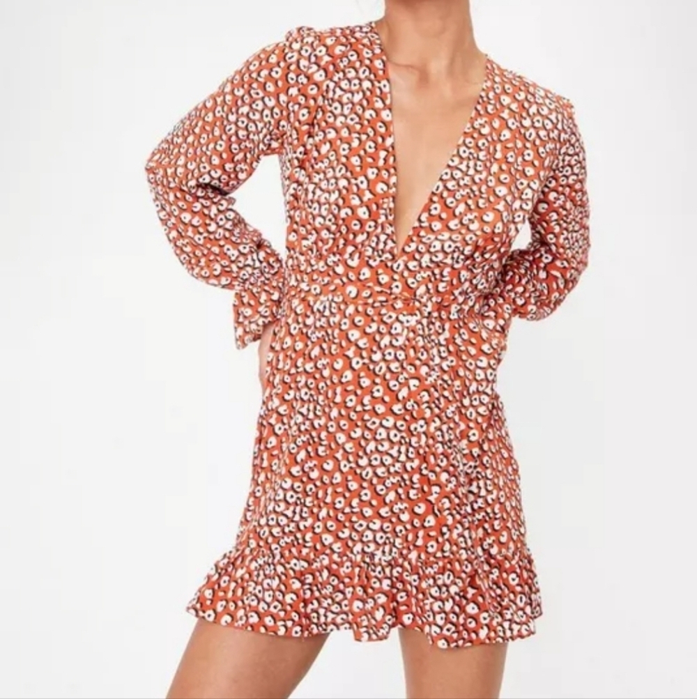 Nasty Gal Floral V-Neck Mini Dress Size 6